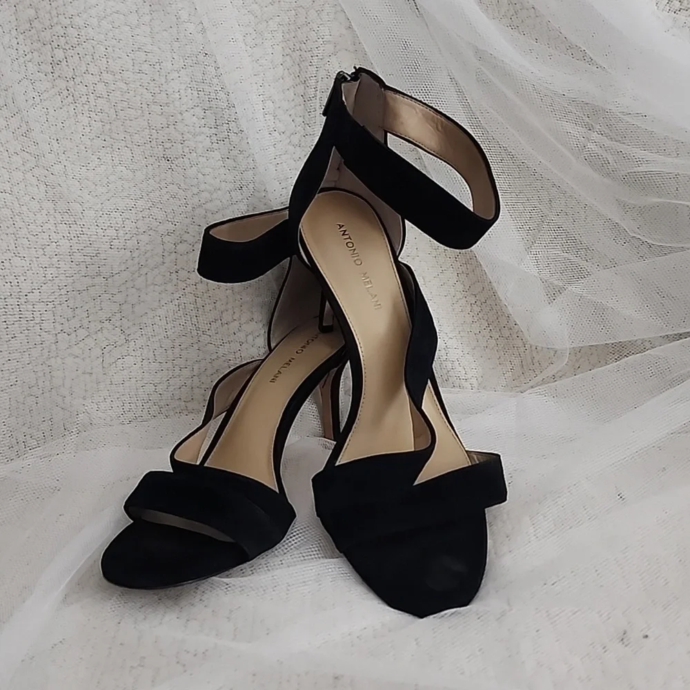 Antonio Melani Leather Zipper Back Strappy Stilletto Heels